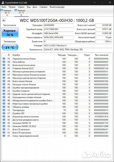 SSD диск SATA WD Green 1TB WDS100T2G0A