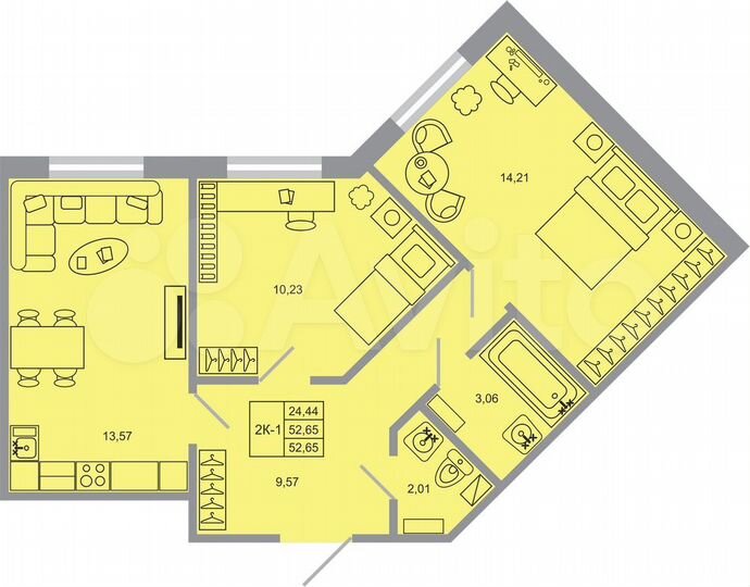 2-к. квартира, 52,7 м², 2/17 эт.