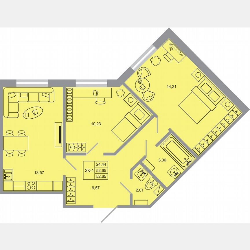 2-к. квартира, 52,7 м², 2/17 эт.