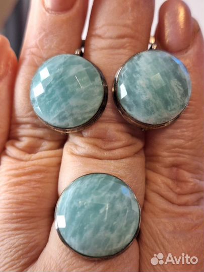 Серьги и кольцо с амазонитом