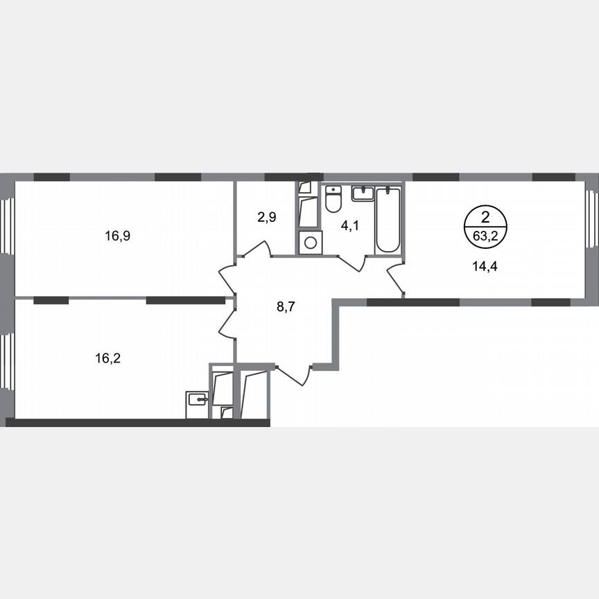 2-к. квартира, 63,2 м², 13/17 эт.