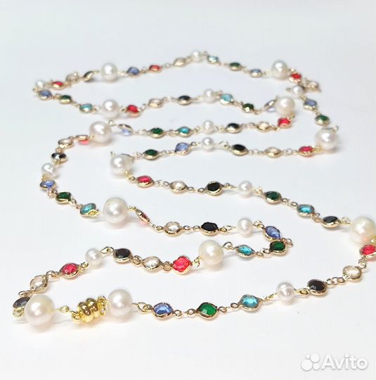 Ожерелье длинное и серьги с натуральным жемчугом