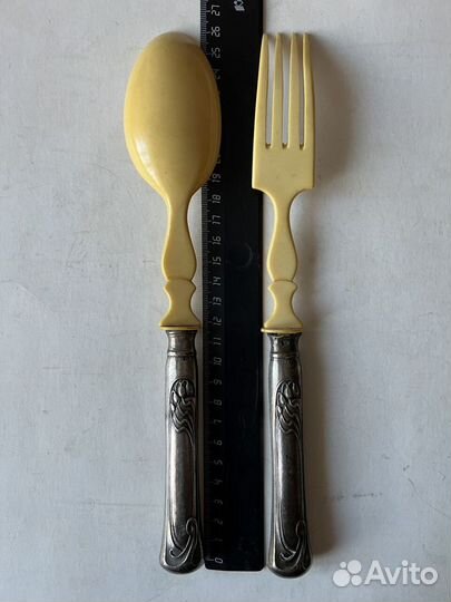 Набор столовый, вилка+ложка, кость, серебро 800