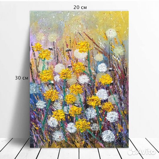 Картина маслом Одуванчики Полевые цветы