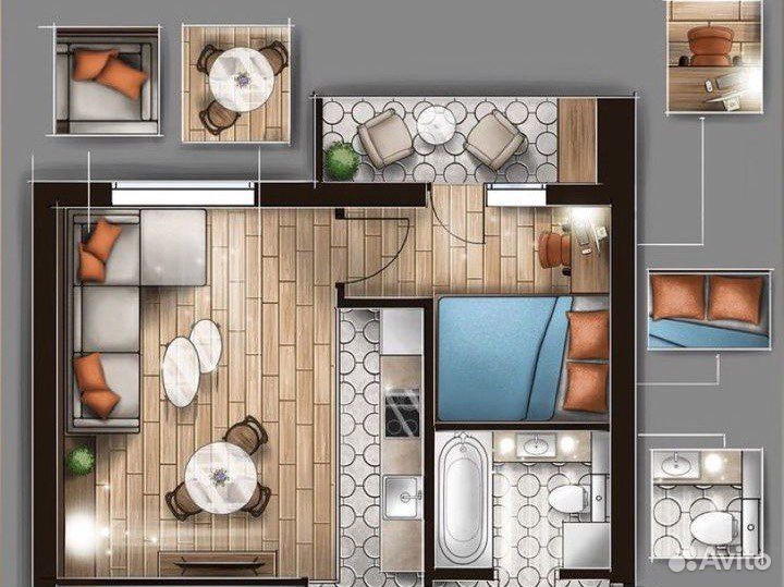 Интерьер и ландшафт скетч-план, визуализация