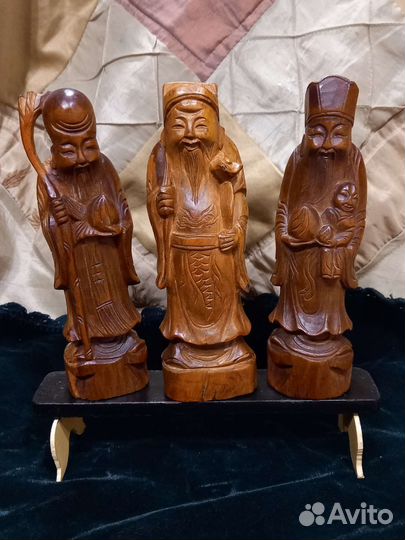 Китай 19 век три божества резьба дерево