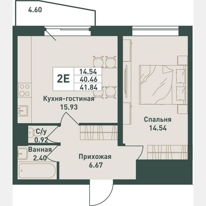 1-к. квартира, 41,8 м², 15/16 эт.