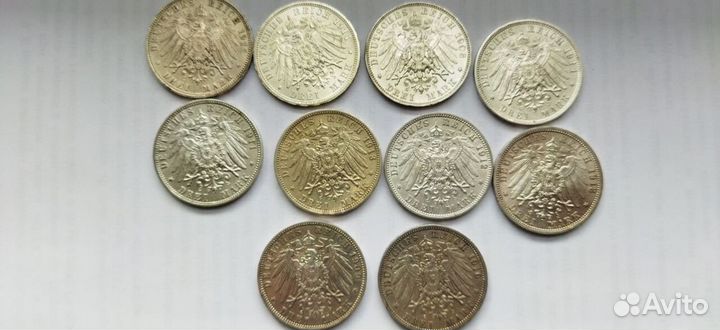 Германия 2, 3 марки, 5 марок. Серебро