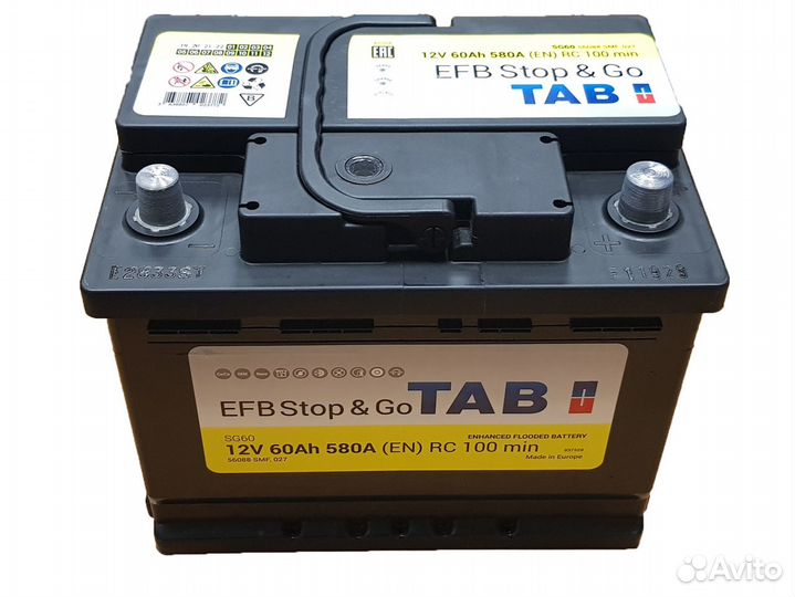 Акб 60Ач TAB EFB 3 года гарантия 242x175x190