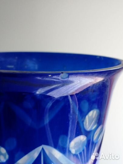 Ваза синее резное стекло СССР кобальт