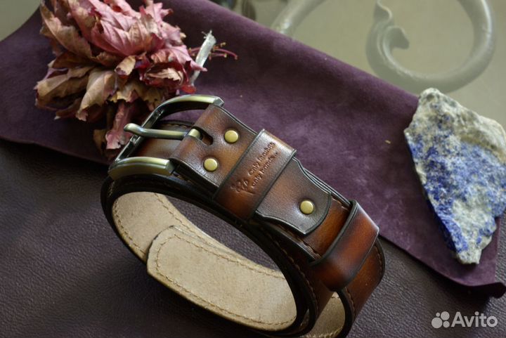 Мужской кожаный ремень ручной работы