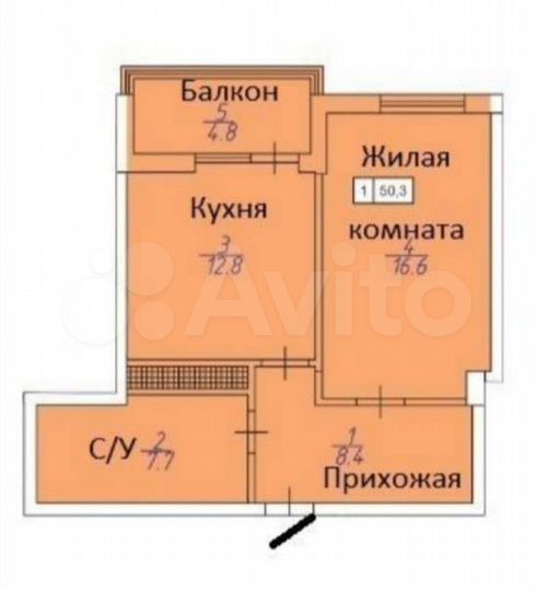 1-к. квартира, 50,3 м², 5/6 эт.