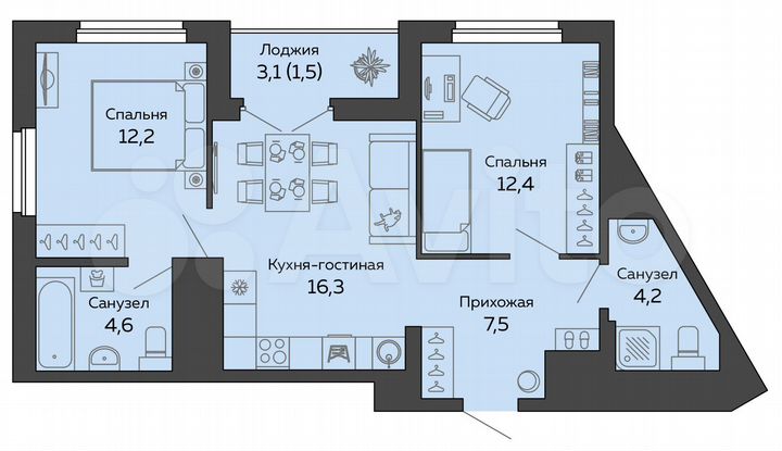 2-к. квартира, 58,7 м², 8/25 эт.