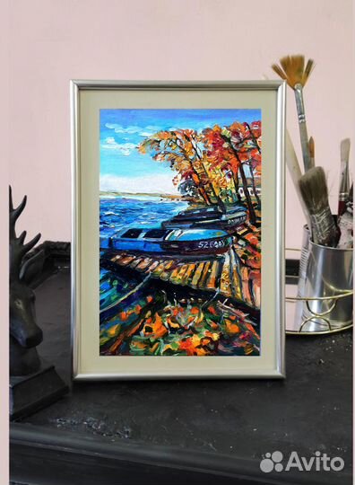 Картина Лодочная станция в сентябре 30 на 20 см