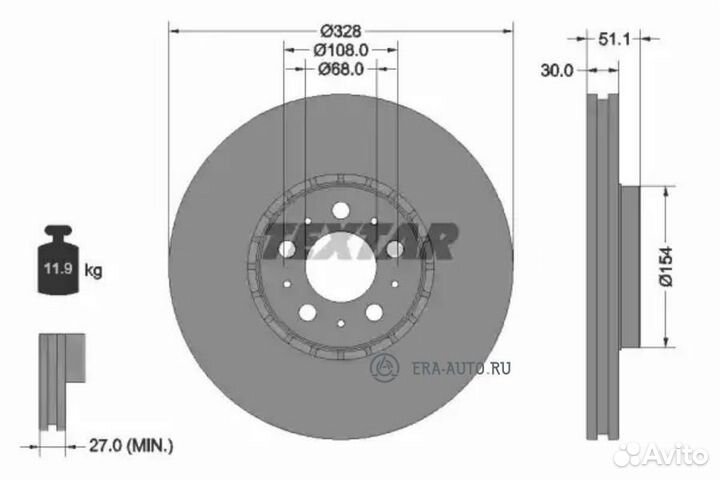 Textar 92284105 Тормозной диск высокоуглеродистый