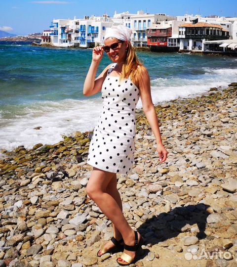 Белое платье мини в горошек Mango Манго