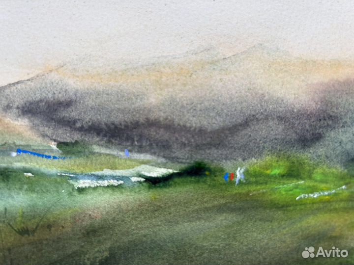 Акварель Горы Кавказ восход утро воздух