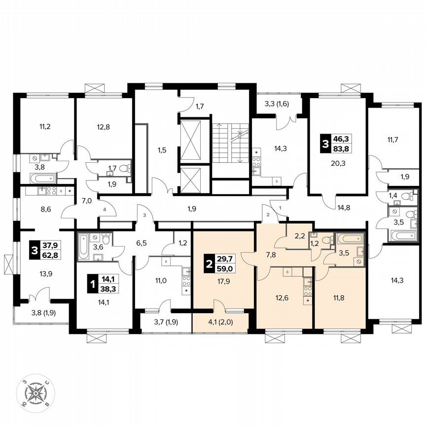 2-к. квартира, 59 м², 13/14 эт.
