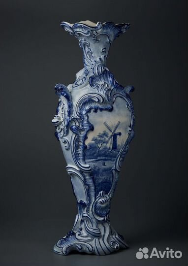 Каминный антикварный гарнитур с делфтской росписью конца XIX века