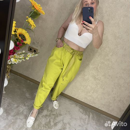 Брюки укороченные бананы р:46-50 единый Овер