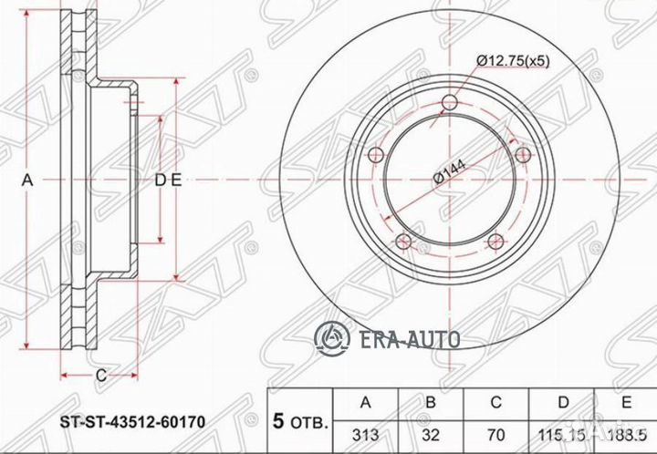 SAT ST-43512-60170 Диск тормозной (Спереди) Toyota Land Cruiser (J100) 98-07 / Lexus LX 98-07 / Toyo