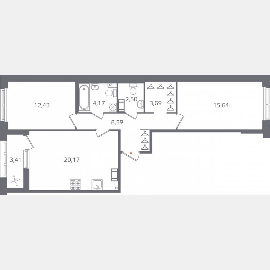 2-к. квартира, 68,9 м², 12/15 эт.