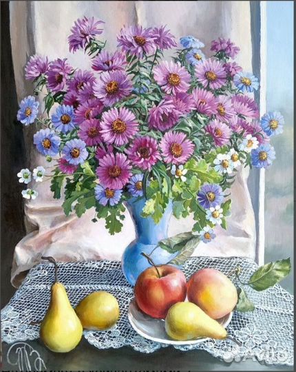 Натюрморт с хризантемами, холст, масло