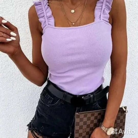 Майка топик с рюшами женская