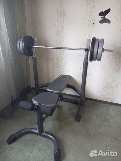 Скамья для жима со стойками и штангой бу