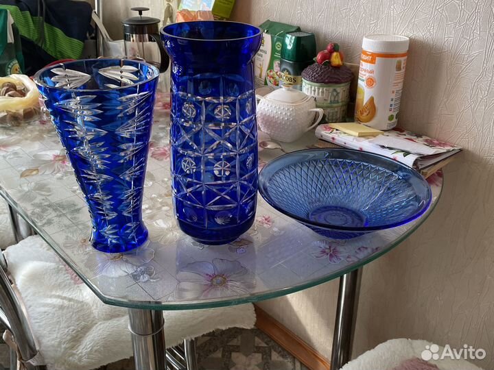 Вазы синий хрусталь СССР