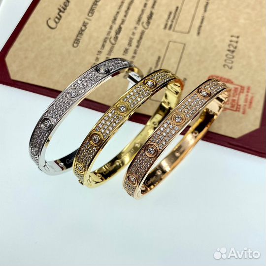 Браслет Cartier серебро 925, позолота 18К, фианиты