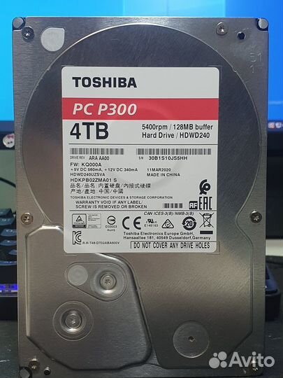 Диск для видеонаблюдения 4TB toshiba PC P300