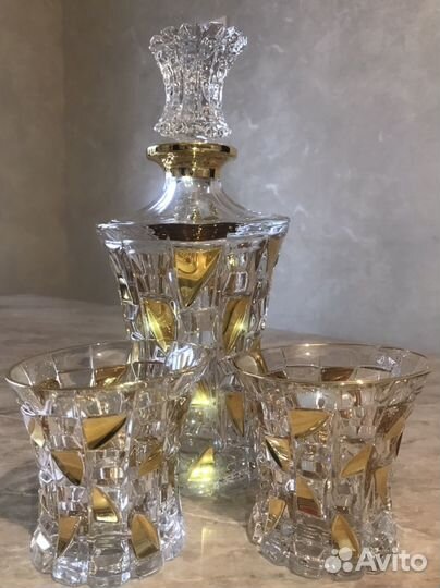 Набор графин с 6 стаканами хрусталь, позолота