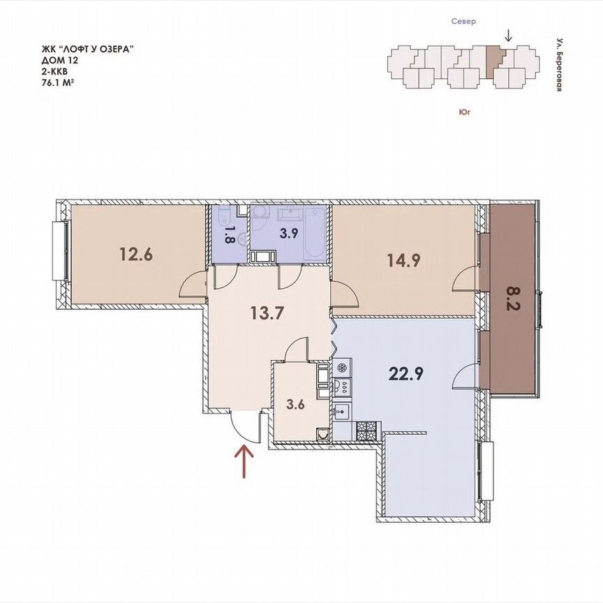 2-к. квартира, 76 м², 3/5 эт.