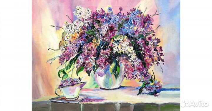 Картина маслом Сирень холст 30 см на 40см