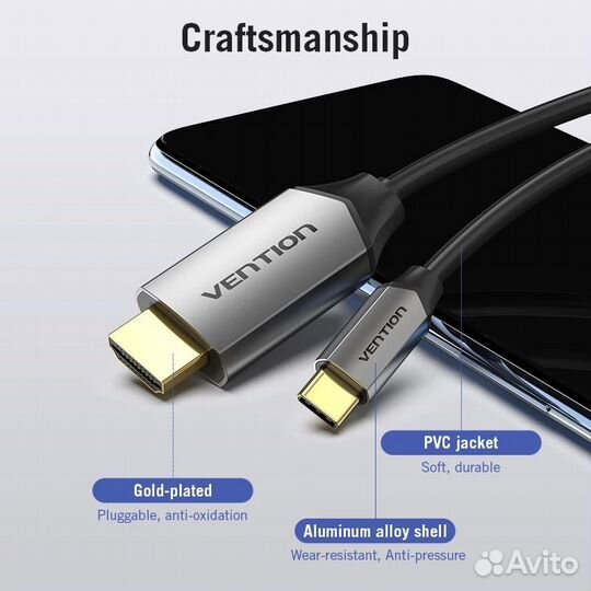 USB Type-C - Hdmi кабель / 4K 60Hz / 30Hz