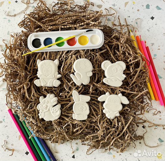 Фигурки из гипса для раскрашивания с красками и ки