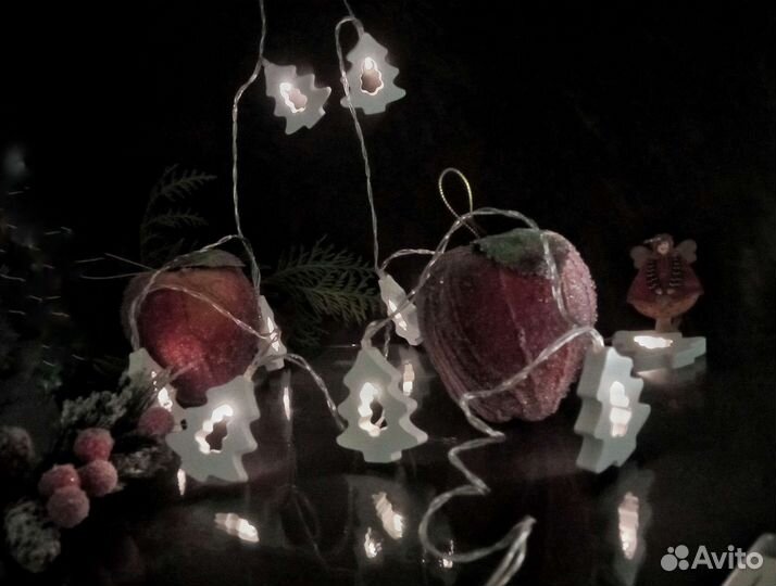 Гирлянда ёлочки деревянная белая