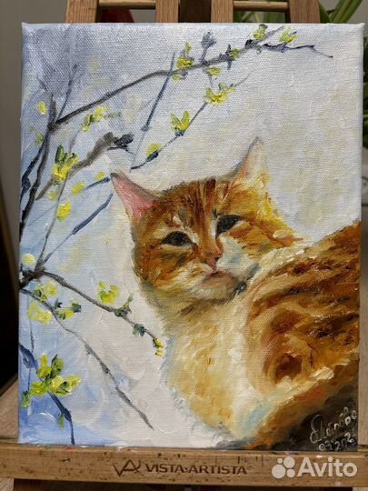 Картина маслом на холсте Весна (Рыжий кот)