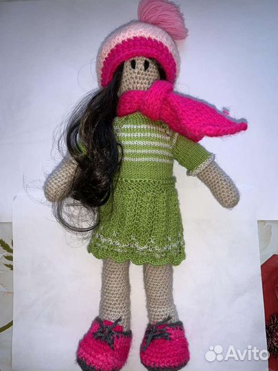 Вязанная кукла 35см ручная работа