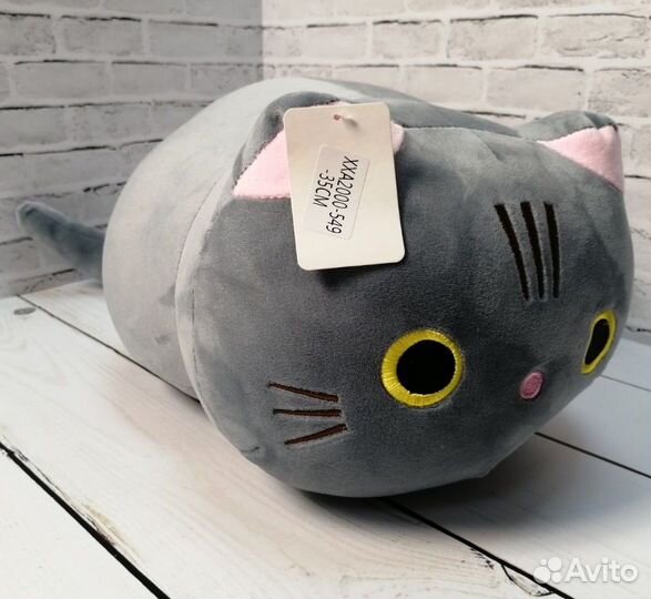 Мягкая игрушка, плюшевый кот подушка, серый 35см