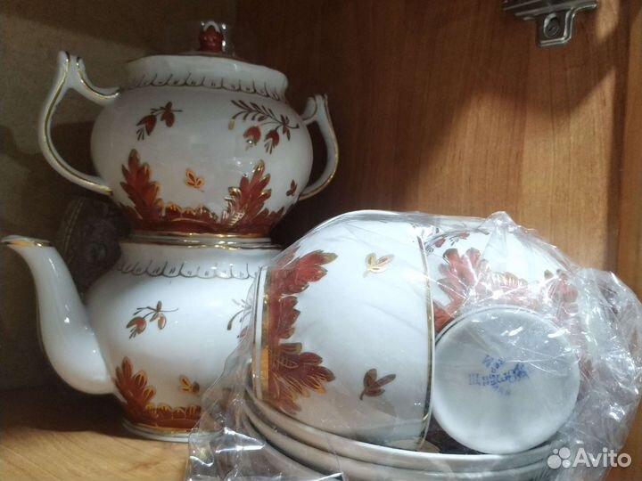 Сервиз чайный клён,лебеди хрустальные и др