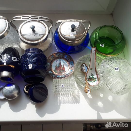 Сахарницы цветное стекло, Чайницы, Тарелка, Ложка