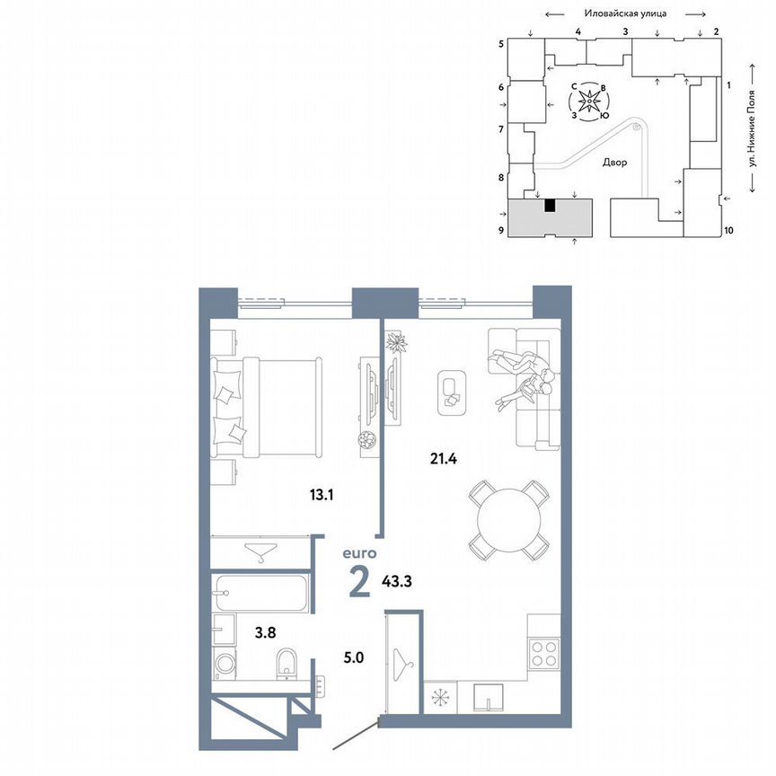 1-к. квартира, 43,3 м², 24/38 эт.