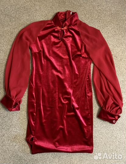 Платье ципао красное (бордовое) мини