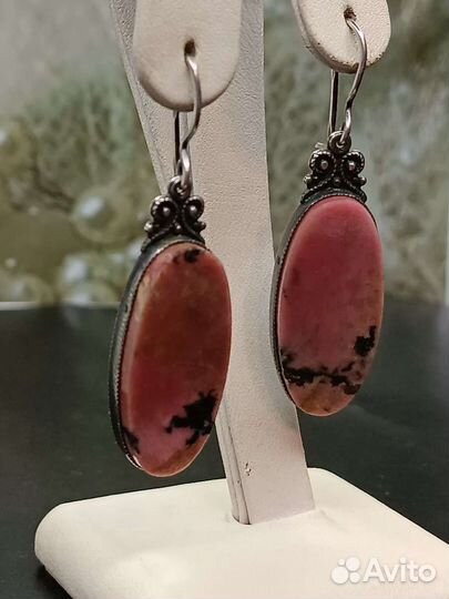Серьги серебро 916 Родонит.мюз СССР