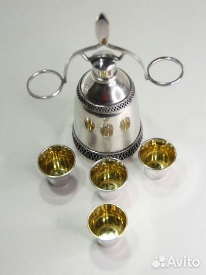 Сувенирный коньячный набор. Мельхиор. Скань