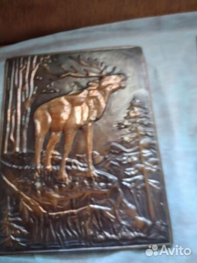 Картина панно животные нашего края чеканка СССР