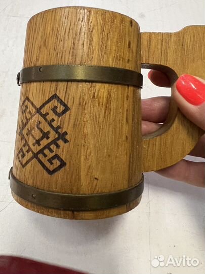 Пивная квасная кружка деревянная