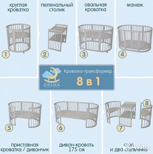 Детская кроватка трансформер 8в1